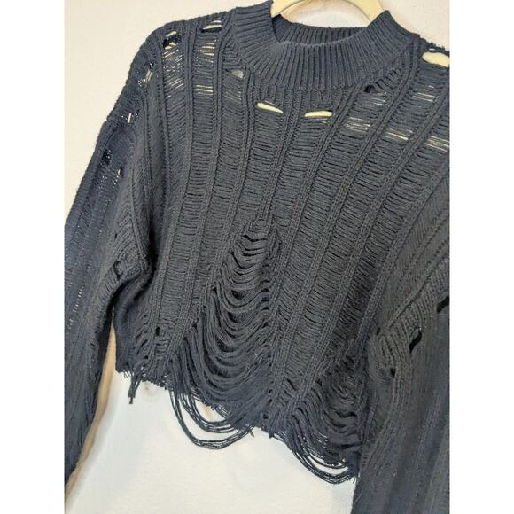 KILLSTAR Ghastmark Goth Sweater Cropped Distressed Ladder Knit Black Size Medium - Picture 3 of 6